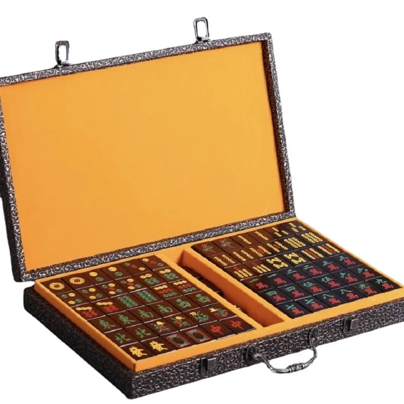 Hand-Carved Mahogany Mahjong Set for Red Sandalwood Chess and Dice Games Collectible Art Craft Gift