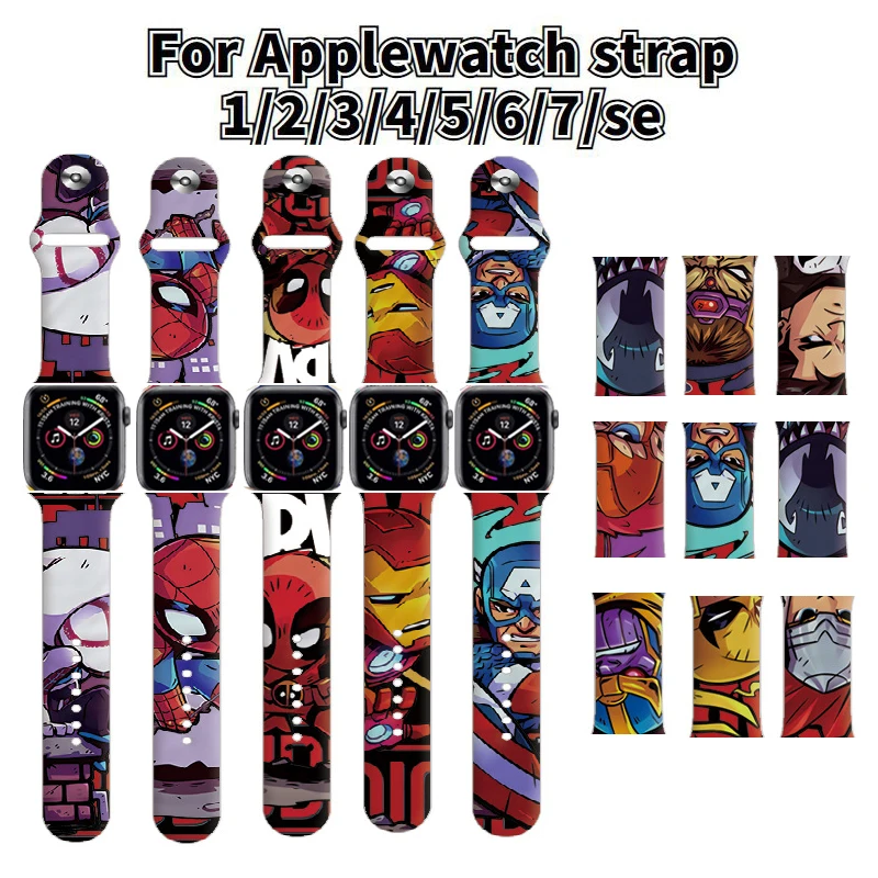 

For Apple watch strap iwatch7/6/5/4/3/2/SE Disney cartoon printing Iron Man Hulk Replacement watch bands 38mm 42mm 45mm gifts