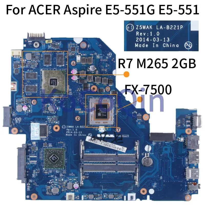 For ACER Aspire E5-511 E5-511G Notebook Mainboard LA-B221P FM7500 AM7300 216-0855000 2G NBMLE11001 DDR3 Laptop Motherboard