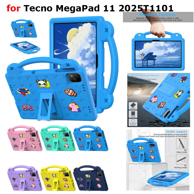 

Чехол для Tecno Megapad 11 (модель: T1101) 11,0 "2025 детский цветной противоударный чехол из ЭВА с мультяшной подставкой для планшета, безопасный силиконовый чехол для планшета