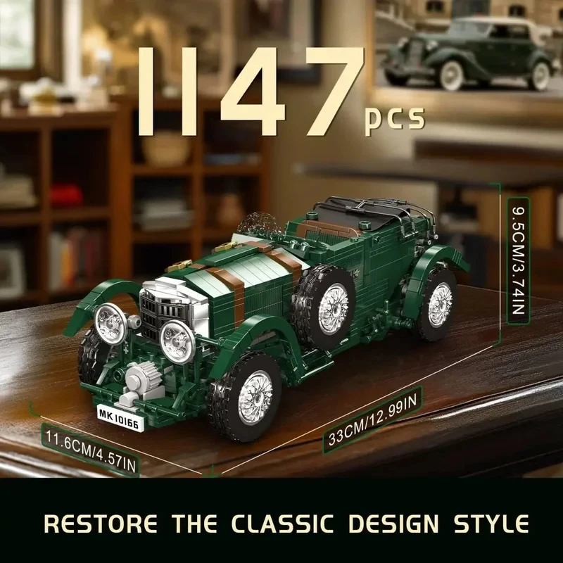 

Mould King 10166 1147PCS Green Retro Vintage Car Building Blocks Classic Blower Vintage Car Model Assembly Bricks Toy Kids Gift