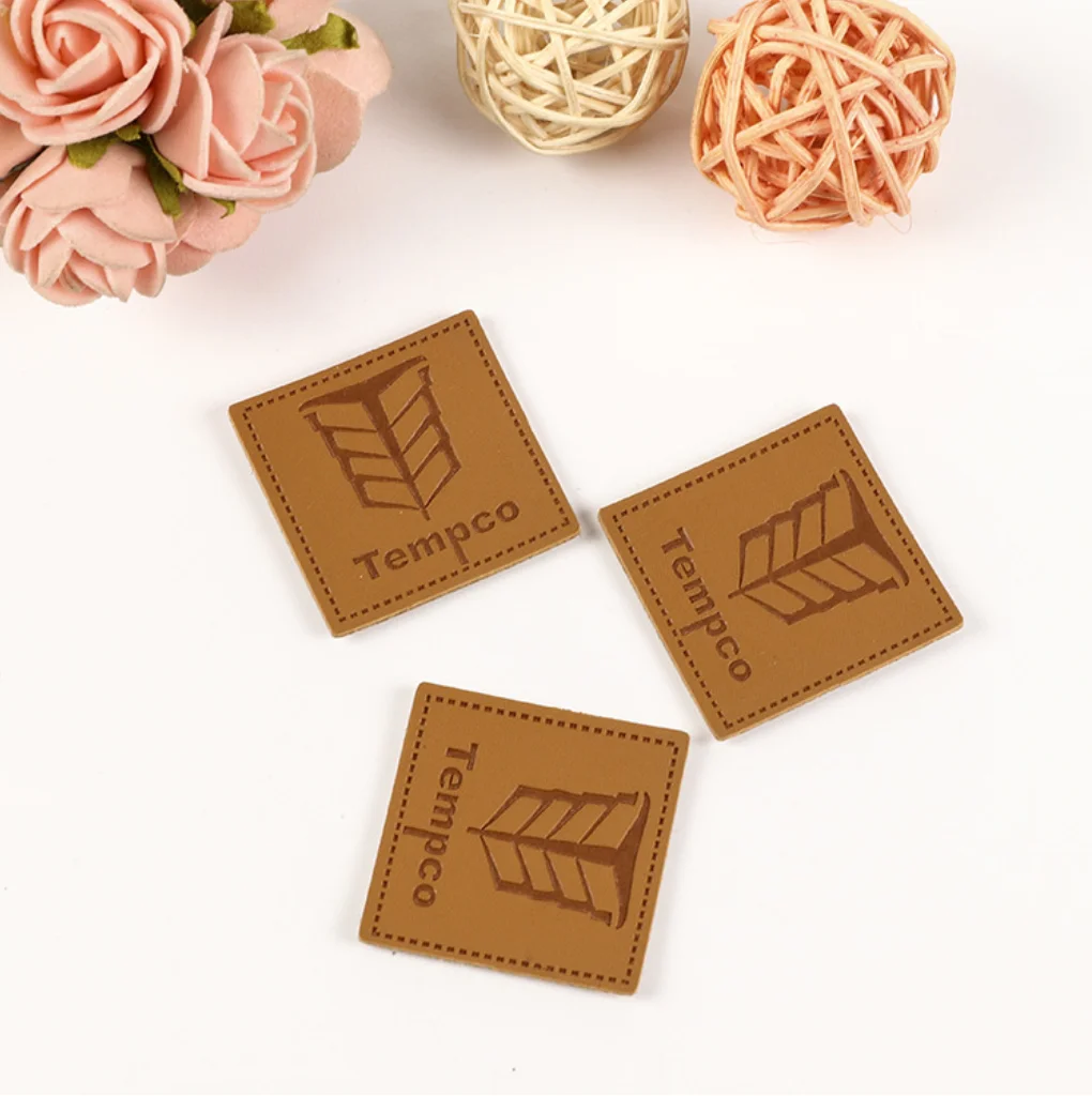 Customized 1000pcs embossed printed PU Leather Label/Tag badge patch for Jeans/clothing/Garment/Shoes/Bags with sewing view 3