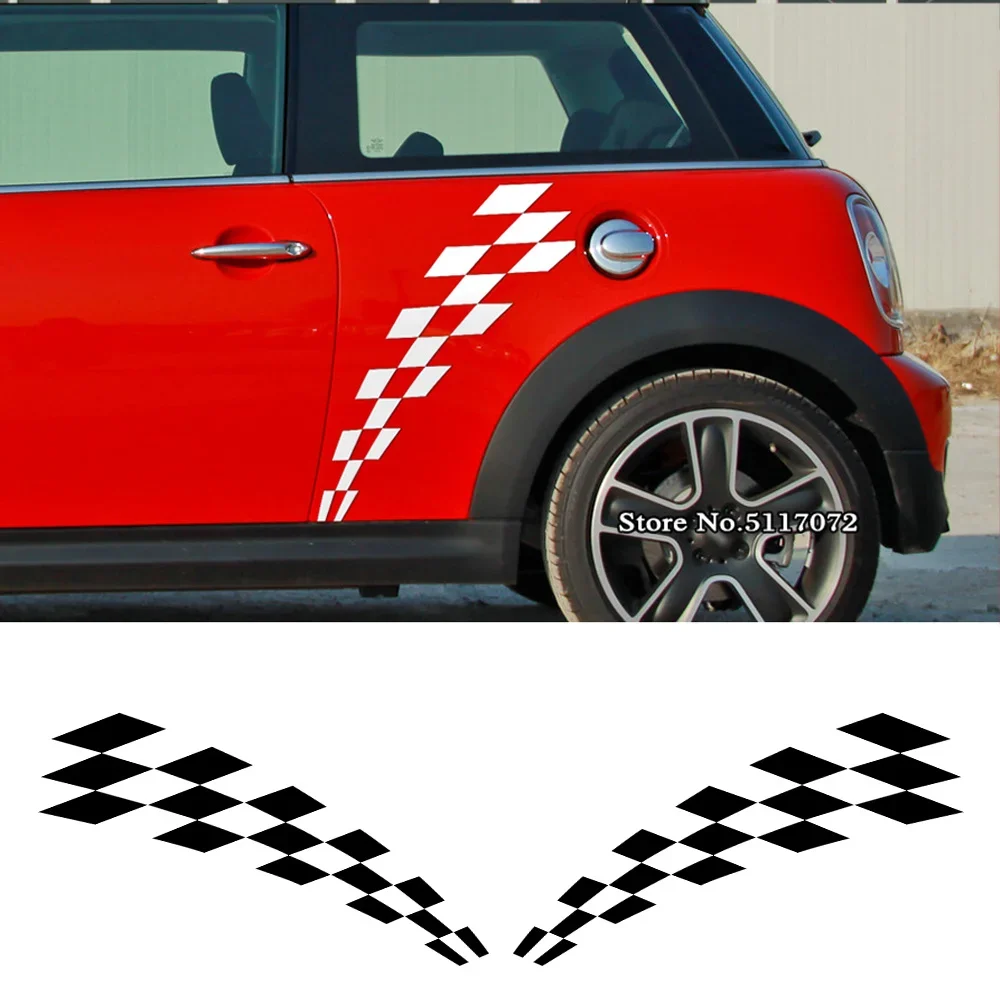 

2 шт., наклейки на дверь и боковые полосы в виде шахматного флага для Mini Cooper R56 R57 R58 Clubman R55 F54 R60 F60 56 F55 R61 R50 R52