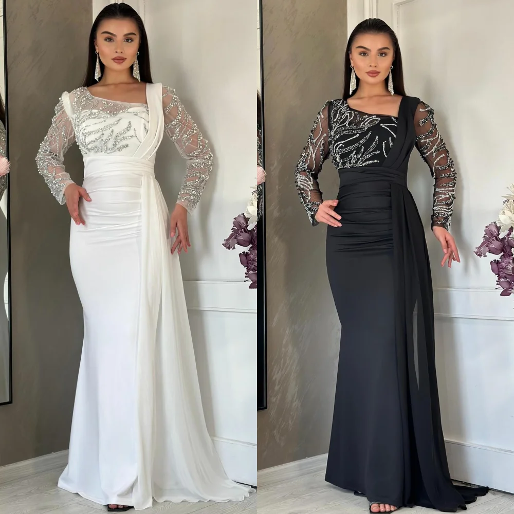 

Customized Exquisite Classic Jersey Rhinestone Beading Mermaid Scoop Neck Long Dresses Bespoke Occasion Dresses Matching Formal