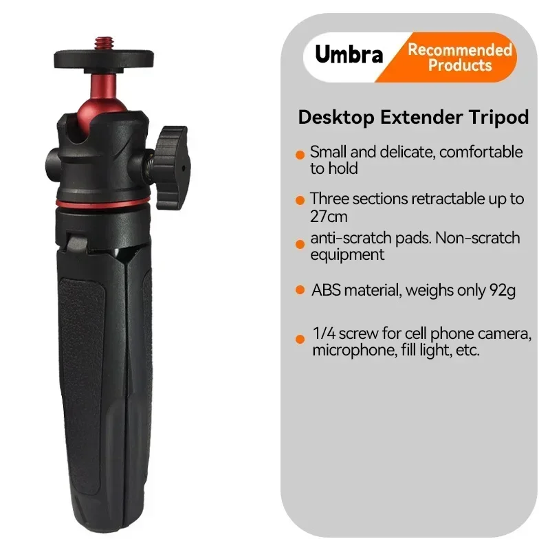 Mini Extendable Desktop Tripod Handheld Photography Bracket Stand w/ Flexible Ballhead 1/4 Inch Screw Mount for Selfie