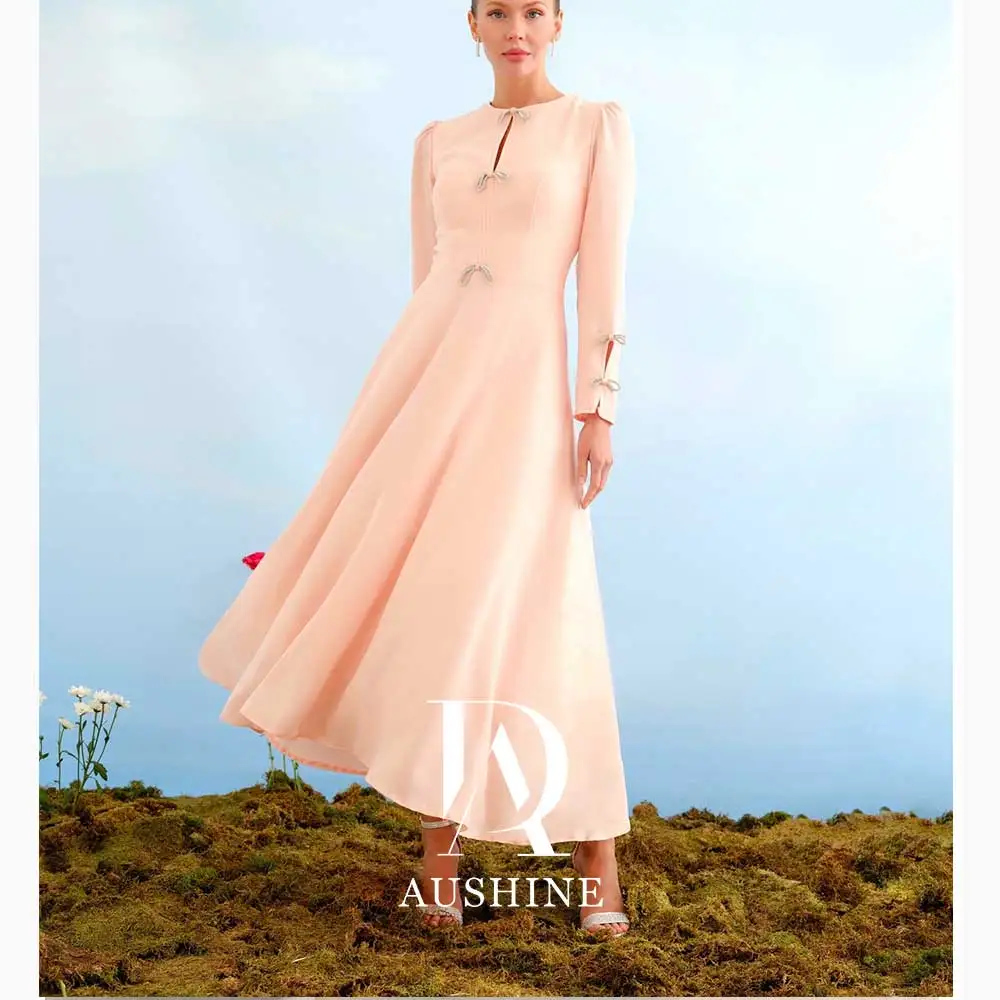 

Aushine Customized Birthday Evening Dress Floor Length Fulll Sleeves Summer Elegant Wedding Party Gowns For Women Arab 2024Fu