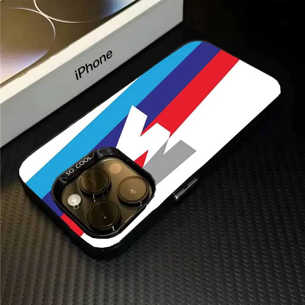 حافظة هاتف أنيقة بحروف M مخططة باللونين الأحمر والأزرق لهاتف آيفون 17 16 15 14 13 12 11 Pro Max Plus غطاء خلفي فضي مقاوم للصدمات #5