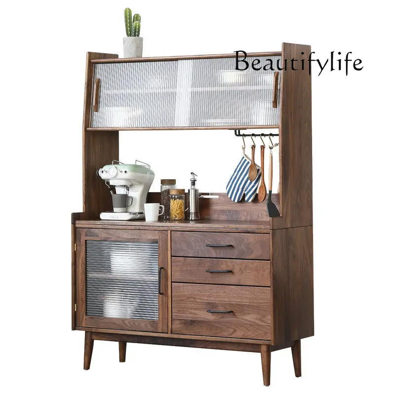 Black Walnut Solid Wood Dining Edge 1.2 M Nordic Simple Combination Tea Cabinet Changhong Glass Wine Cabinet