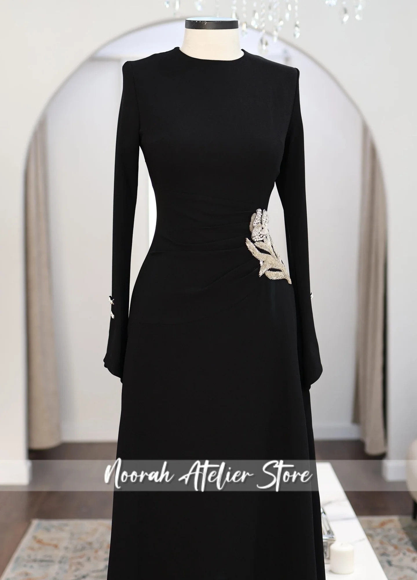 Muslim Black O N Peplum Luxury Evening Dresses 2025 Long Sleeves Wedding Gown فساتين سهرة Formal Dress Customized
