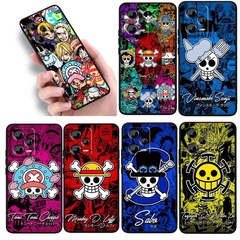 

One Piece Hot Anime LOGO Phone Case For Xiaomi Redmi Note 15 14 13 12 12S 11E 11 11S Pro Plus 4G 5G Black