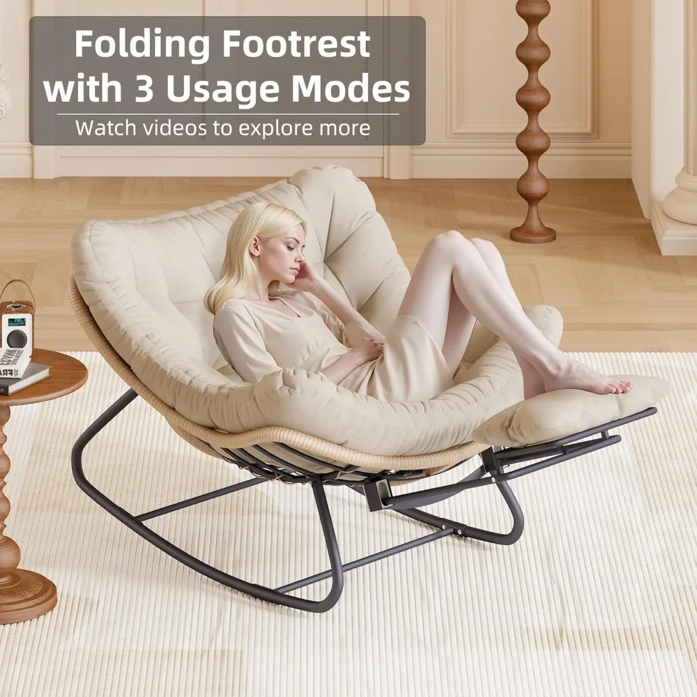 كرسي هزاز للفناء الخارجي مع مسند للقدمين، كرسي قراءة مريح كبير الحجم للأطفال مع مسند، مثالي لغرف النوم والشرفة