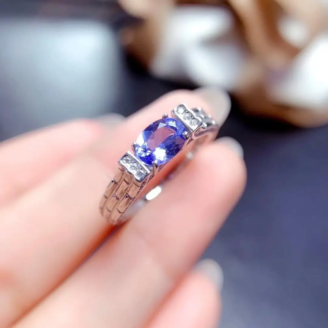 Best Seller ZECAA Tanzanite Fine Jewelry Woman Tanzanite Ring With Natural Tanzanite Gemstone 5*7mm Woman Tanzanite Ring Jewelry