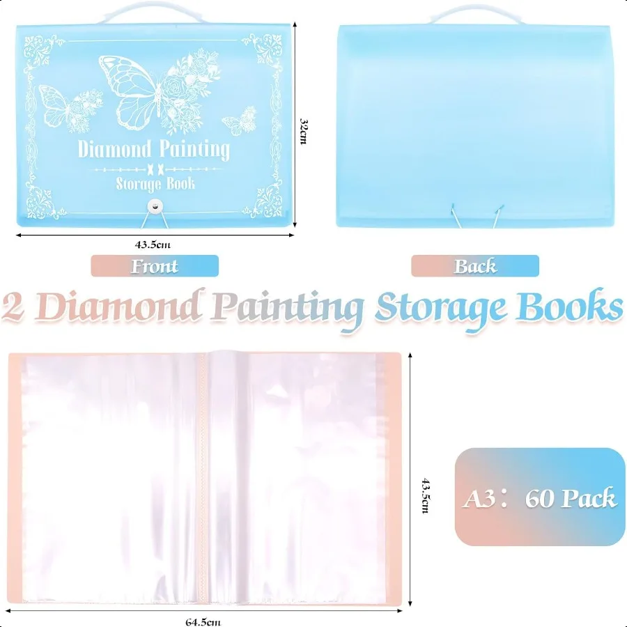 2 Pack A3 Diamond Painting Storage Book Handheld 60 Pages Diamond Art Portfolio Large Diamond Art Storage Folder Suitable for 1
