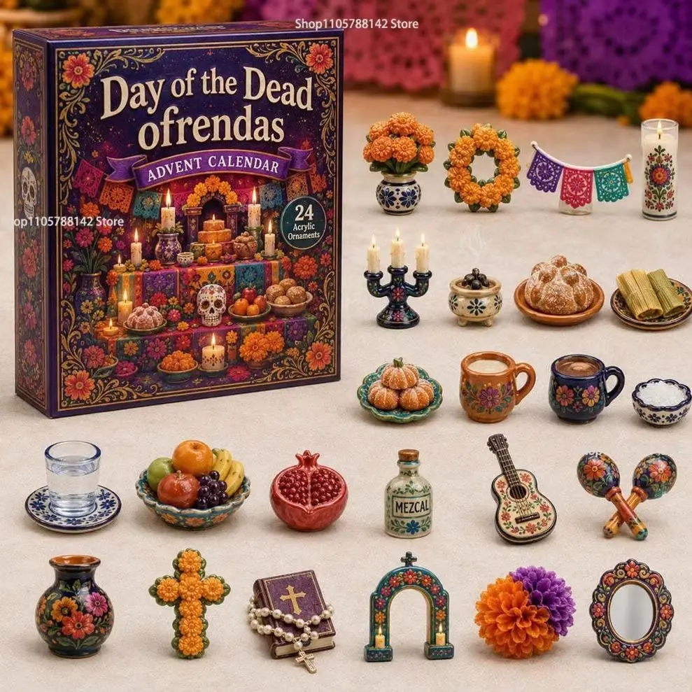 NEW Day of the Dead Advent Calendar Advent Calendar 2026,24 Days Countdown Calendar with 2D Acrylic Holiday Home Decor Gift