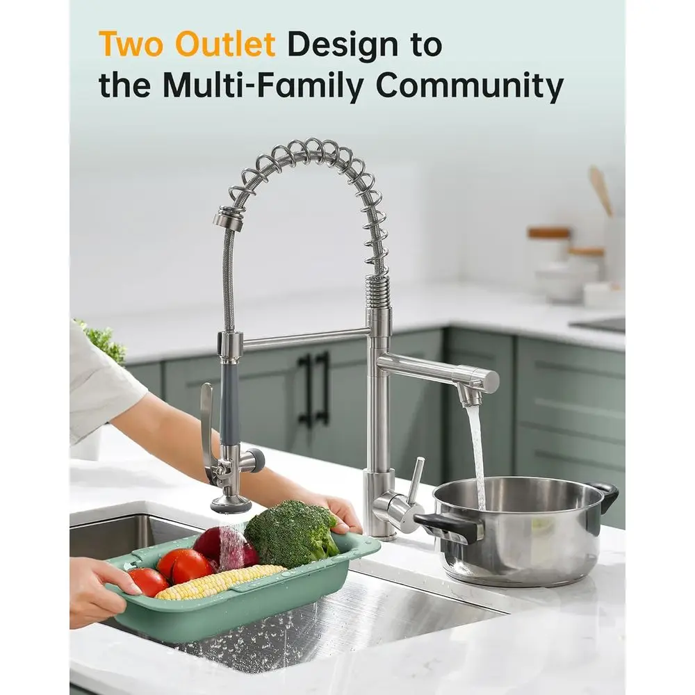 Bateria kuchenna z wyciąganą wylewką i spryskiwaczem w wykończeniu szczotkowanym niklu