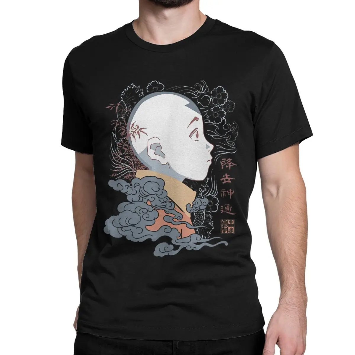 Aang Side Profile Kanji T Shirt Men 100% Cotton T-Shirts Crew Neck Avatar The Last Airbender Tees Short Sleeve Clothes Graphic