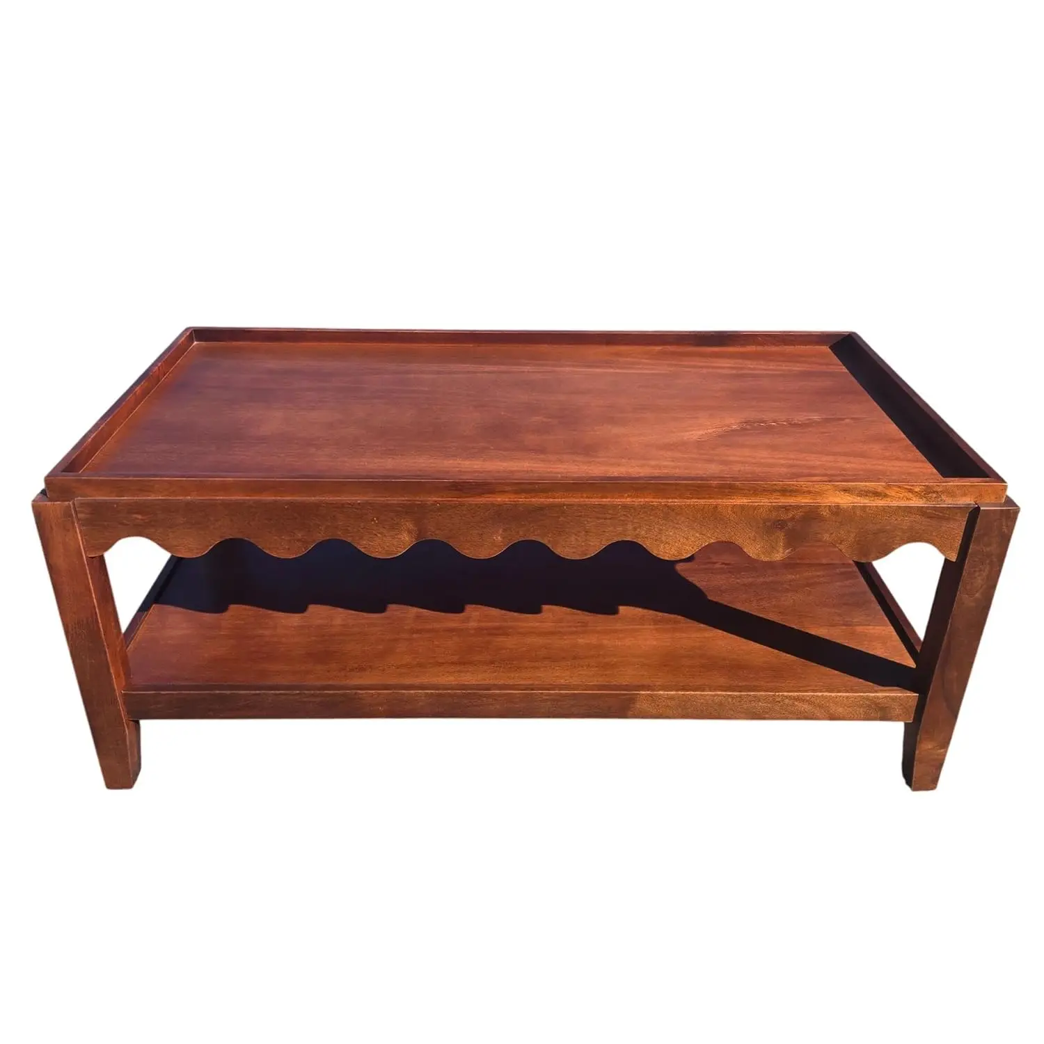 Scallop Edge Coffee Table, Rectangular Mango Wood Side Table With Lower Shelf, Customized