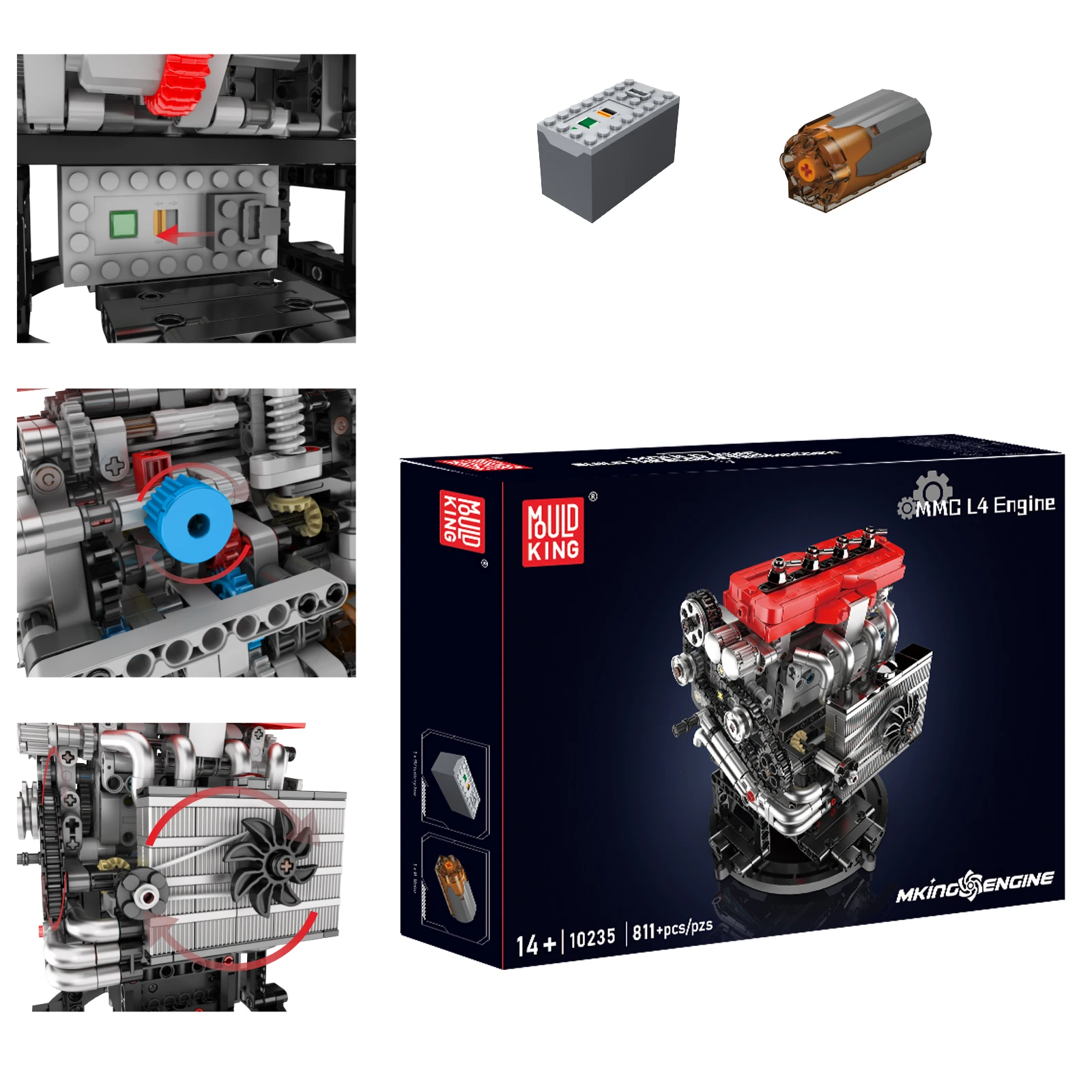 

MOULDKING inline 4-cylinder engine Building Blocks Model Set MOC Small Particle Part Technocal Bricks Educational Toy Gift 10235