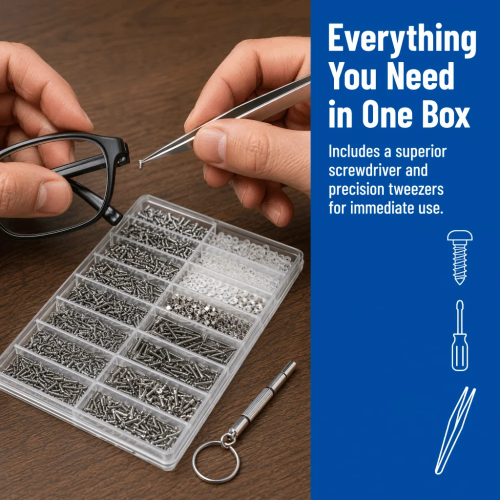 1000pcs Stainless Steel Material Glasses Screws Repair Kit With Screwdriver Nut Washer Assortment Small Screws Assortment