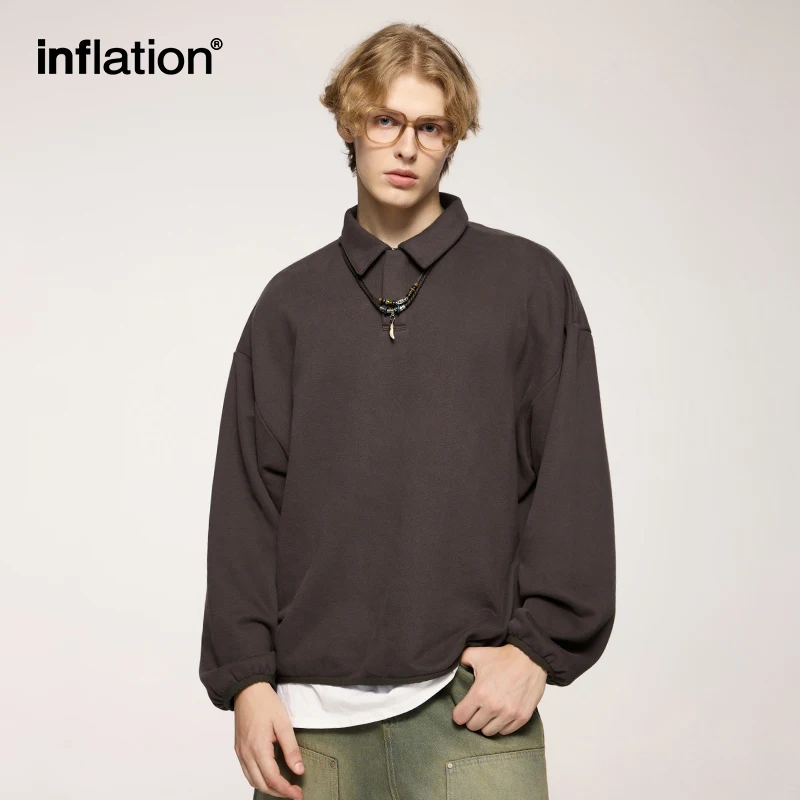 INFLATION Premium Cozy Quarter Sweatshirts Unisex 365 gsm Velvet Polo Collar Sweatshirts