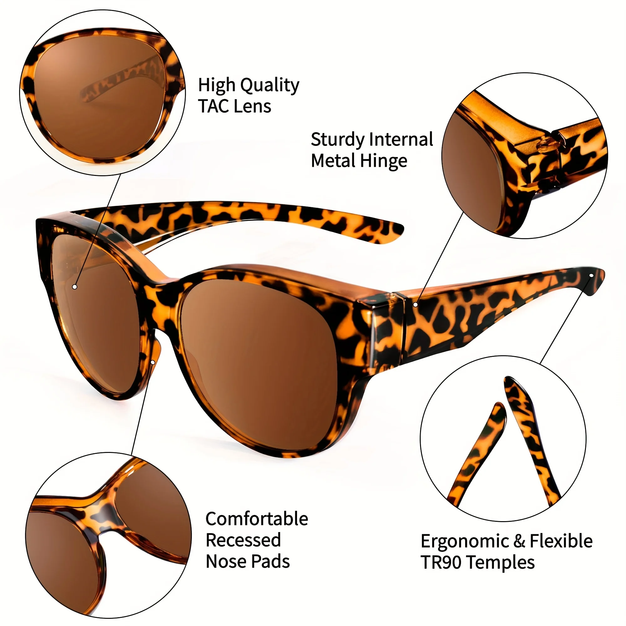 Polarized Fit Sunglasses Women Men Retro Tortoiseshell Sunglasses Set