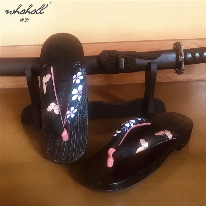 WHOHOLL Geta Women Flip-flops Summer Slippers Indoor Japanese Geta Wood Clogs Kimono Slipper Animation Cosplay Costumes Shoes