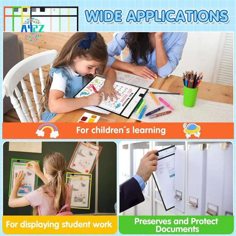 

A42Z-28Piece Work Note Holder Reusable Note Holder Pocket Plastic File Bag Dry Erase Sleeve For Teacher Office Organization