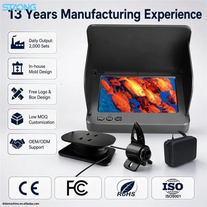 Portable 5inch Screen IP68 Waterproof Underwater Fishing Camera With 20m Detection & Obstacle Avoidance Fish Finder Monitor