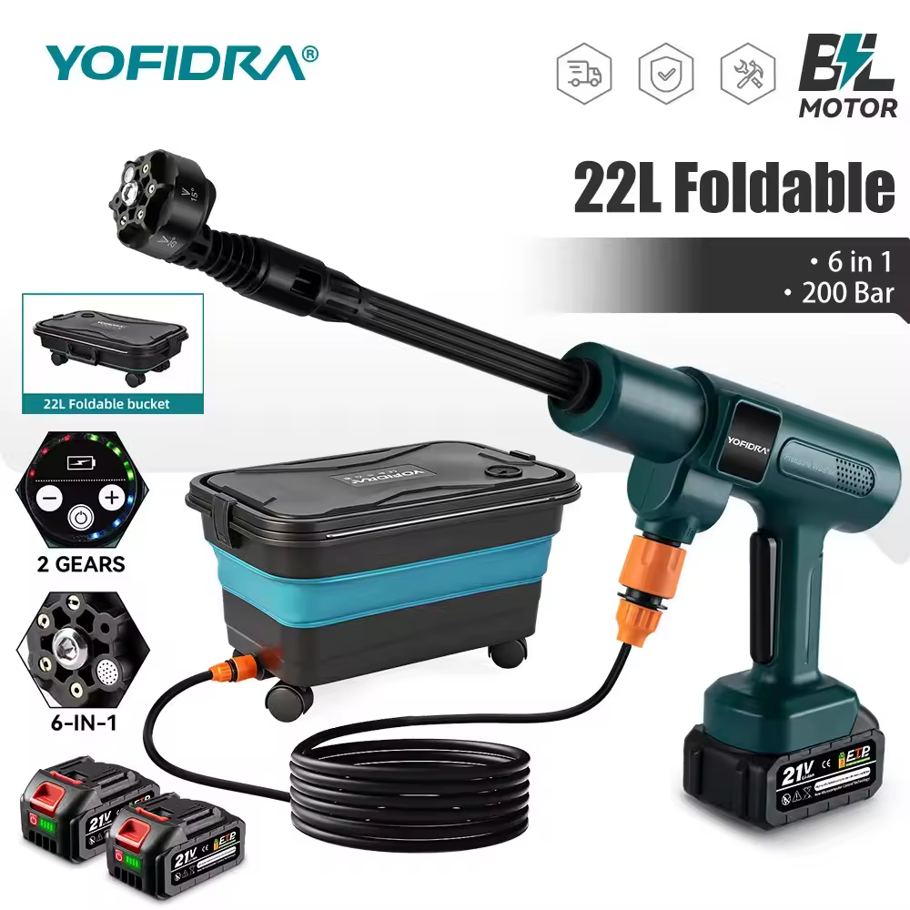 YOFIDRA 3500W 200Bar Brushless High Pressure Car Wash Washer Gun Cordless Generator Cleaning Machine For Makita 21V Battery Pin