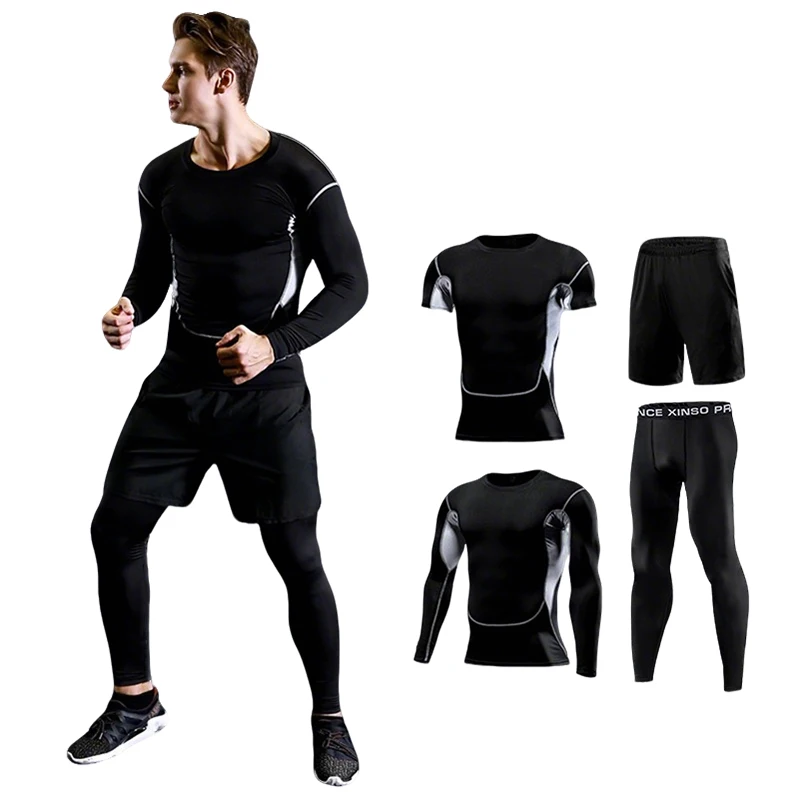 Men's Tracksuit 4-Piece Quick Dry Sports Running Sets Fitness Gym Sportswear Basketball Tights Outdoor Jogging Training Clothing