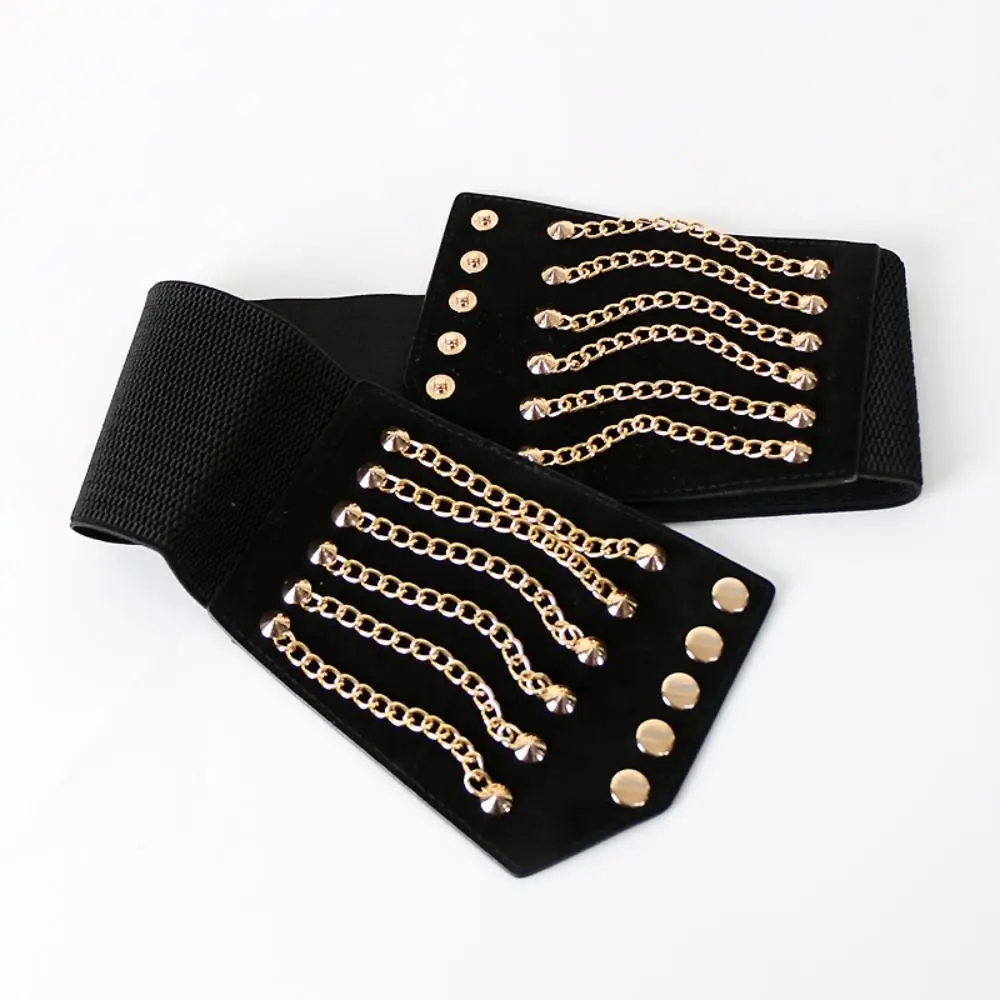 Wide Lace Chain Rivet Corset Belt Punk Style Y2k Slimming Body Waist Belts High Waist Stretchy Elastic Women's Cummerbunds