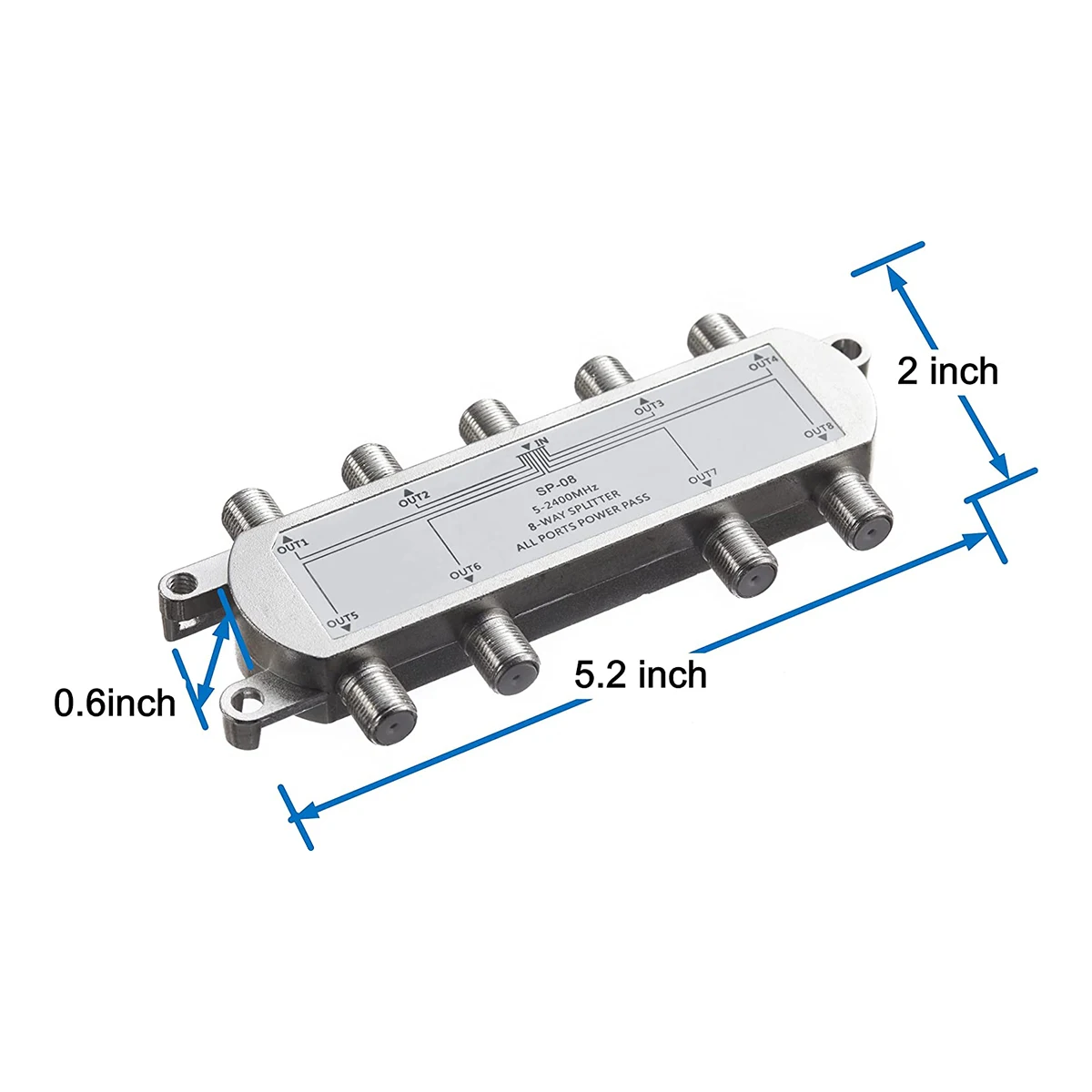 Divisor de cabo coaxial digital de 8 vias 5-2400 MHz, compatível com RG6, funciona com conexões de TV analógica/digital e Internet