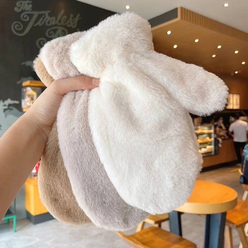 

1 Pair Thicken Plush Gloves Women Winter Warm Thicken Full Finger Faux Fur Gloves Outdoor Mittens Hand Warmer Christmas Gifts