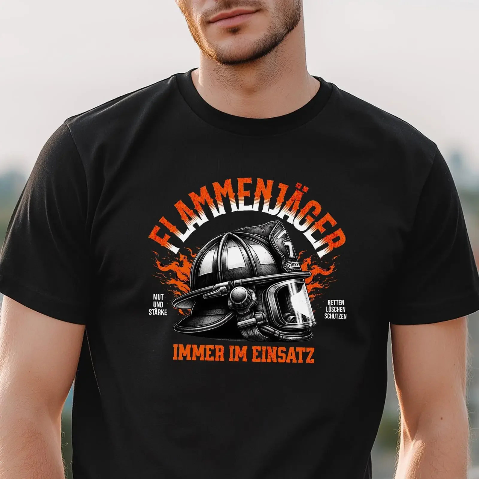 Men's Firefighter Flammenj?ger Always On Duty T Shirt Vintage Fire Helmet Print Casual for Fireman vintage Washed homme