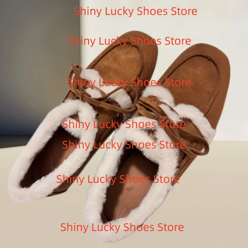 

Butterfly-knot Shoes for Womens Round Toes Flat Heels Velvet Chassure Femme Shallow Ladies Mink Fur Zapatos Mujer Solid Loafers