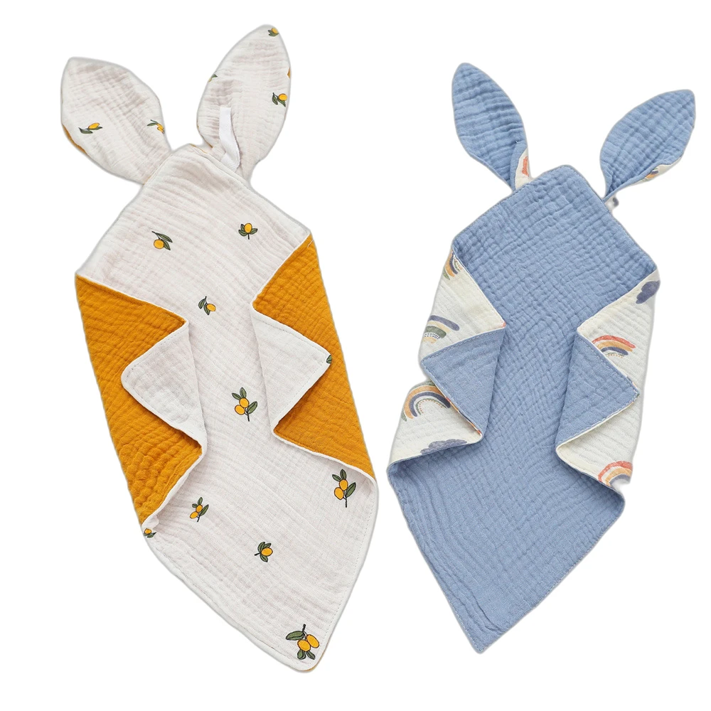 

Cute Rabbit Ears Baby Muslin Cotton Comforter Blanket Soft Newborn Sleeping Toy Kid Sleep Soothe Appease Towel Bibs Saliva Towel