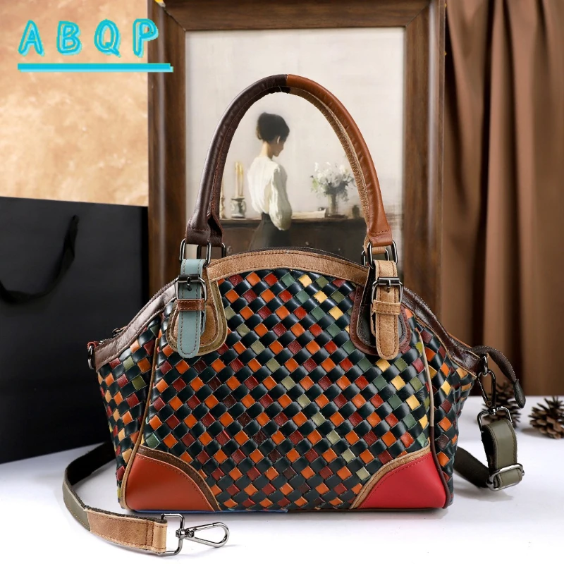 

Women's Shoulder Bag Genuine Leather Hand-woven Women's Shoulder Crossbody Bag Large Capacity Fashion Retro Casual Women's Bag