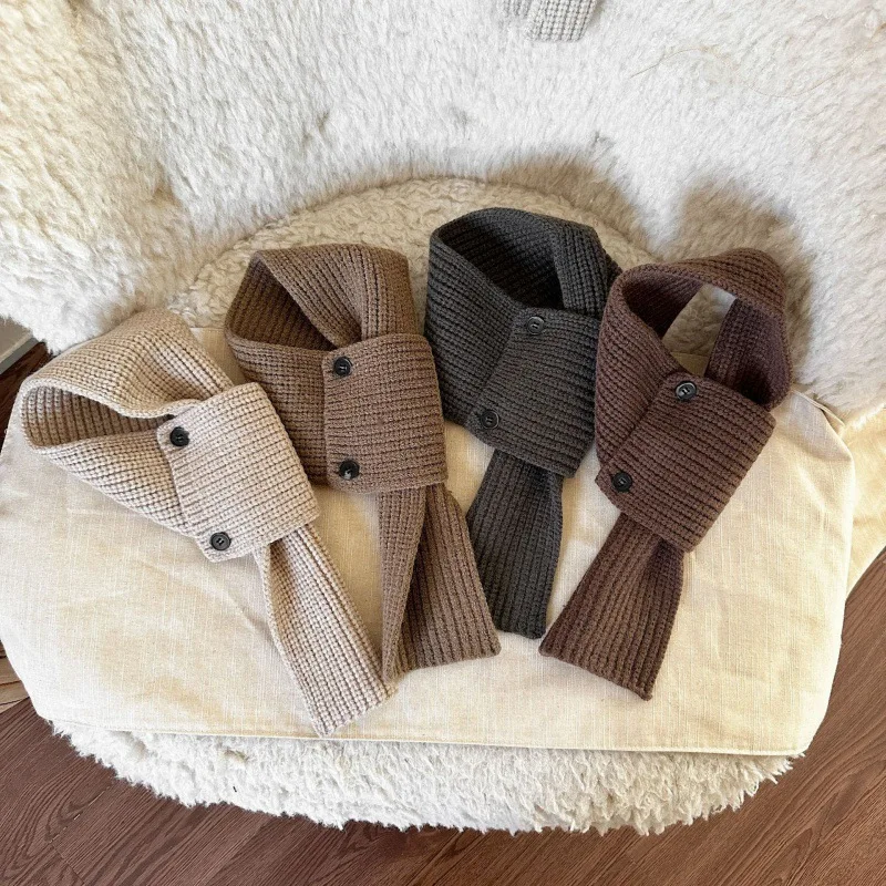 NEW Korean Cross Neck Scarf  Snap Button Design for Babies Kids Casual Solid Color Fashion Thermal Loop Scarf  Toddler (Age 2-5)
