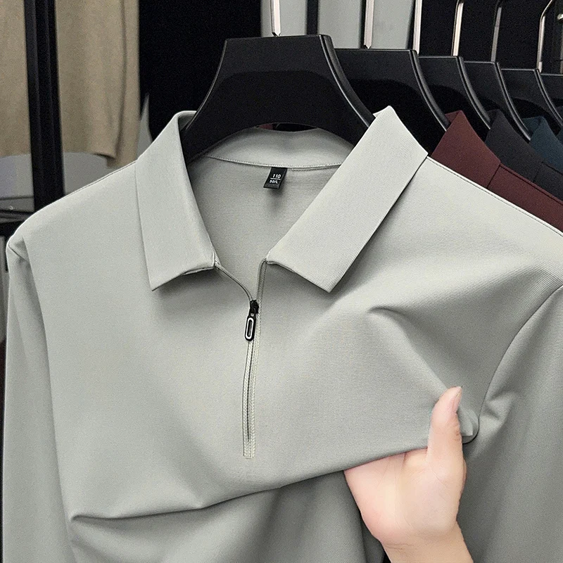 

Long Sleeved Autumn Polo Shirt for Men's Business, Solid Color, High-end Men's Collar, Light Luxury, Fashionable and Casual