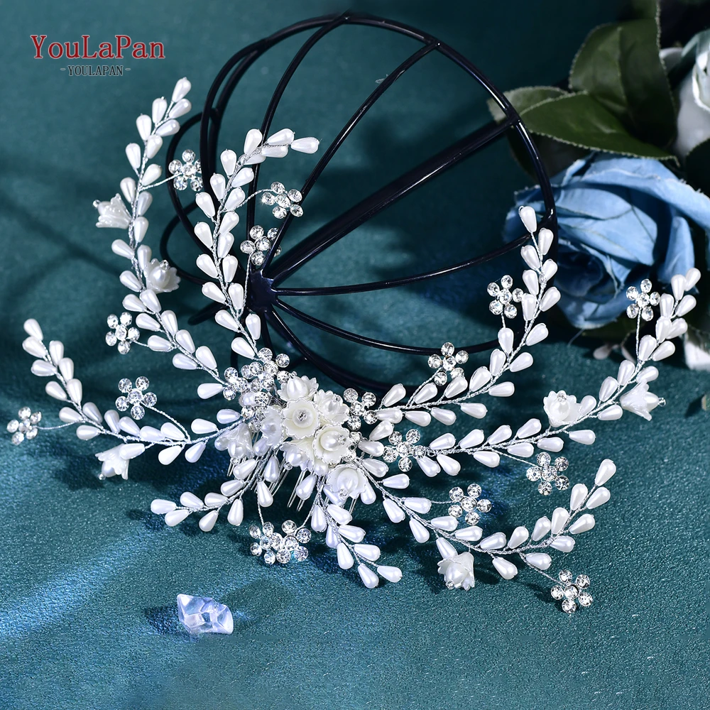 YouLaPan, peineta de lujo con perlas, tocados de boda, diadema de flores con cuentas, accesorios para el cabello fiesta para banquete, banda para el cabello para mujer HP830