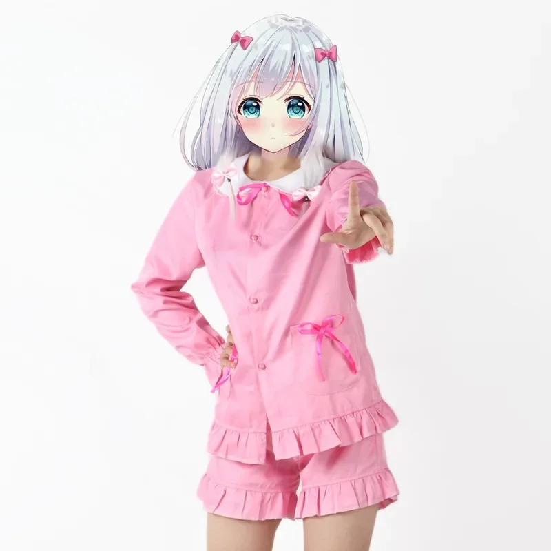 New Anime Eromanga Sensei cosplay suits Izumi Sagiri pink pajamas long silver wig ero-sensei Kawaii girls Lolita sleepwear