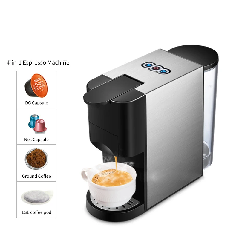 H3A Coffee Machine 4in1 Multiple Capsule Espresso Dolce Milk Nespresso ESE Pod Powder Coffee Maker Stainless Metal Outook