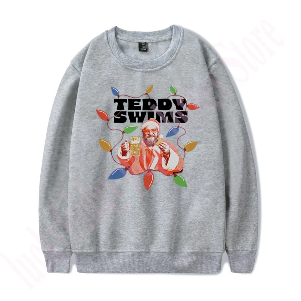 Moletom de manga comprida masculino e feminino, streetwear casual na moda, Teddy Swims Merch, pescoço TEDDY KEGSMAS