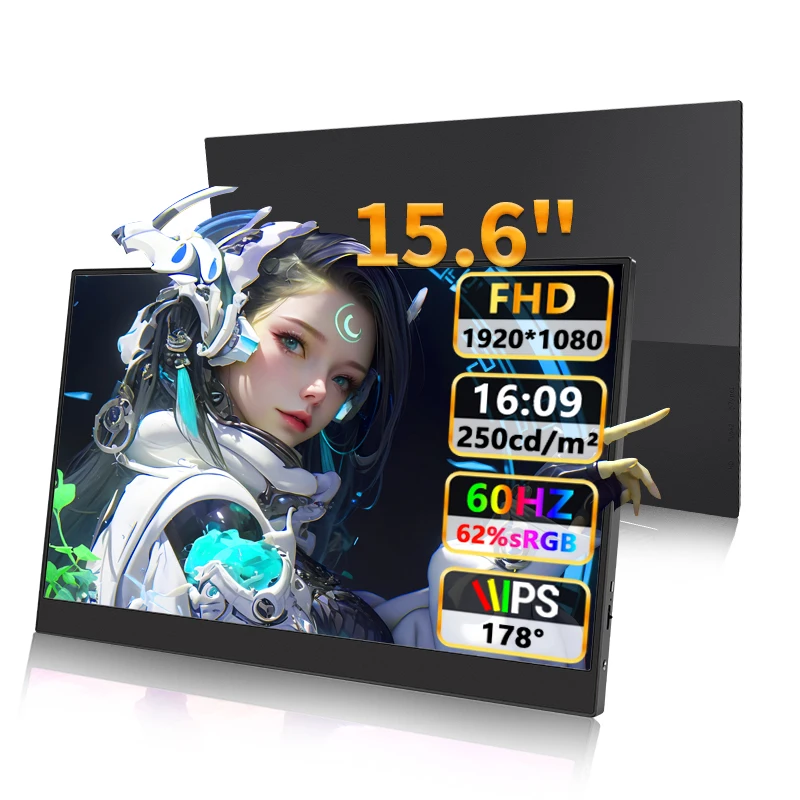 15.6 inch Portable Monitor FHD 300Nits Gaming Screen Extended Display for PC Laptop Mac Switch Xbox PS4/5 Back Stand Design