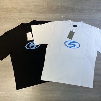 100% 코튼 크루넥 반팔 그래픽 티셔츠, 럭셔리 브랜드, 새로운 로고 프린트, 하라주쿠, 2024 여름