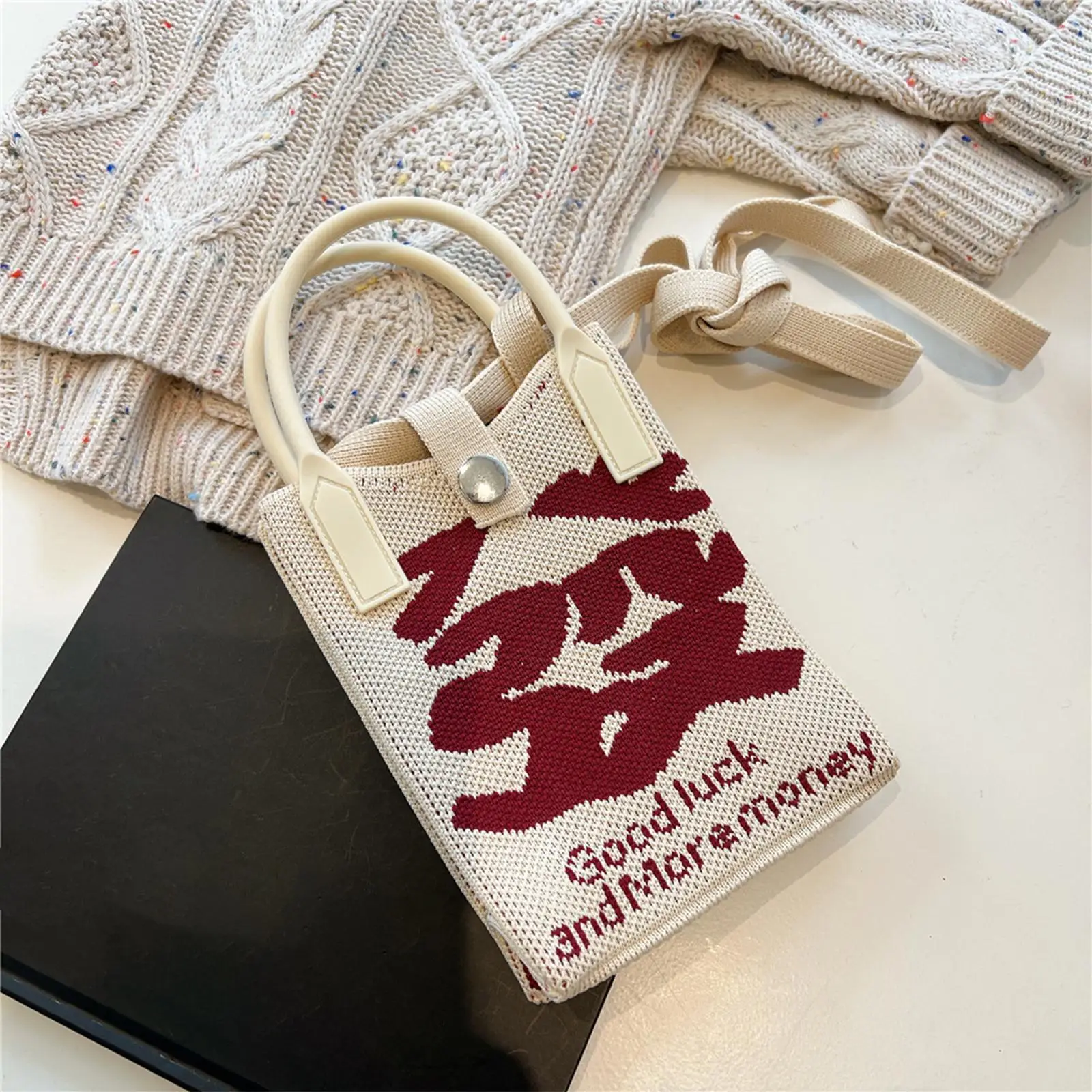 

Women Crochet Phone Bag Portable Elegant Storage Knit Bag Mini Handbag for Beach