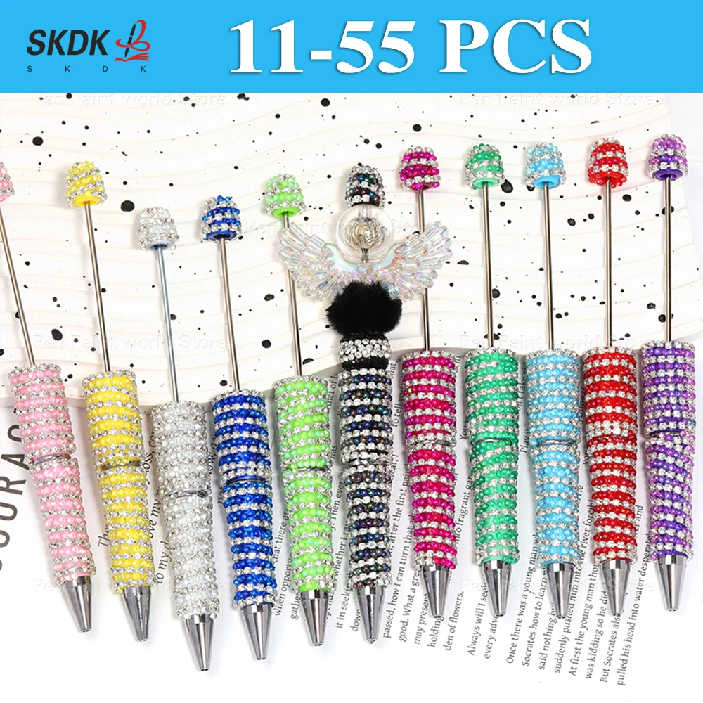 

11-55 шт. ручка из бисера «сделай сам» — акцент на цепочке с когтями и полный ствол со стразами, многоразовая шариковая ручка для планировщиков и подарков