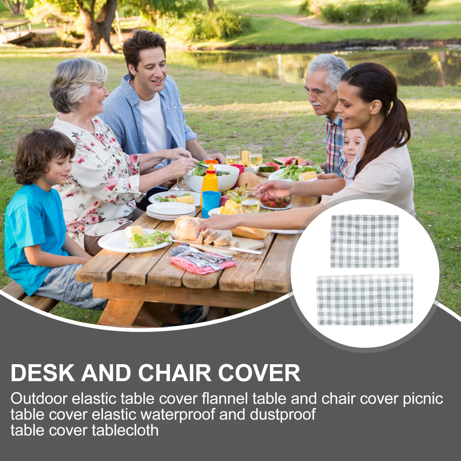 

Waterproof Tablecloth for Camping Picnic Covers with Elastic Chair BBQ Patio Flannel Round