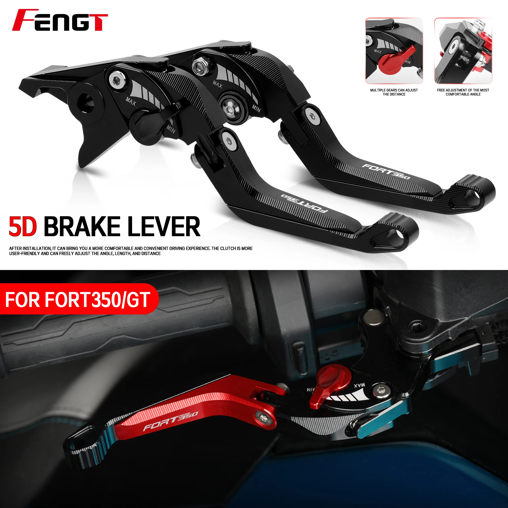 

New 5D Brake Lever For QJMOTOR FORT 350 2024 2025 Motorcycle Fort350 GT CNC Foldable Brake Handle Levers Clutch Lever