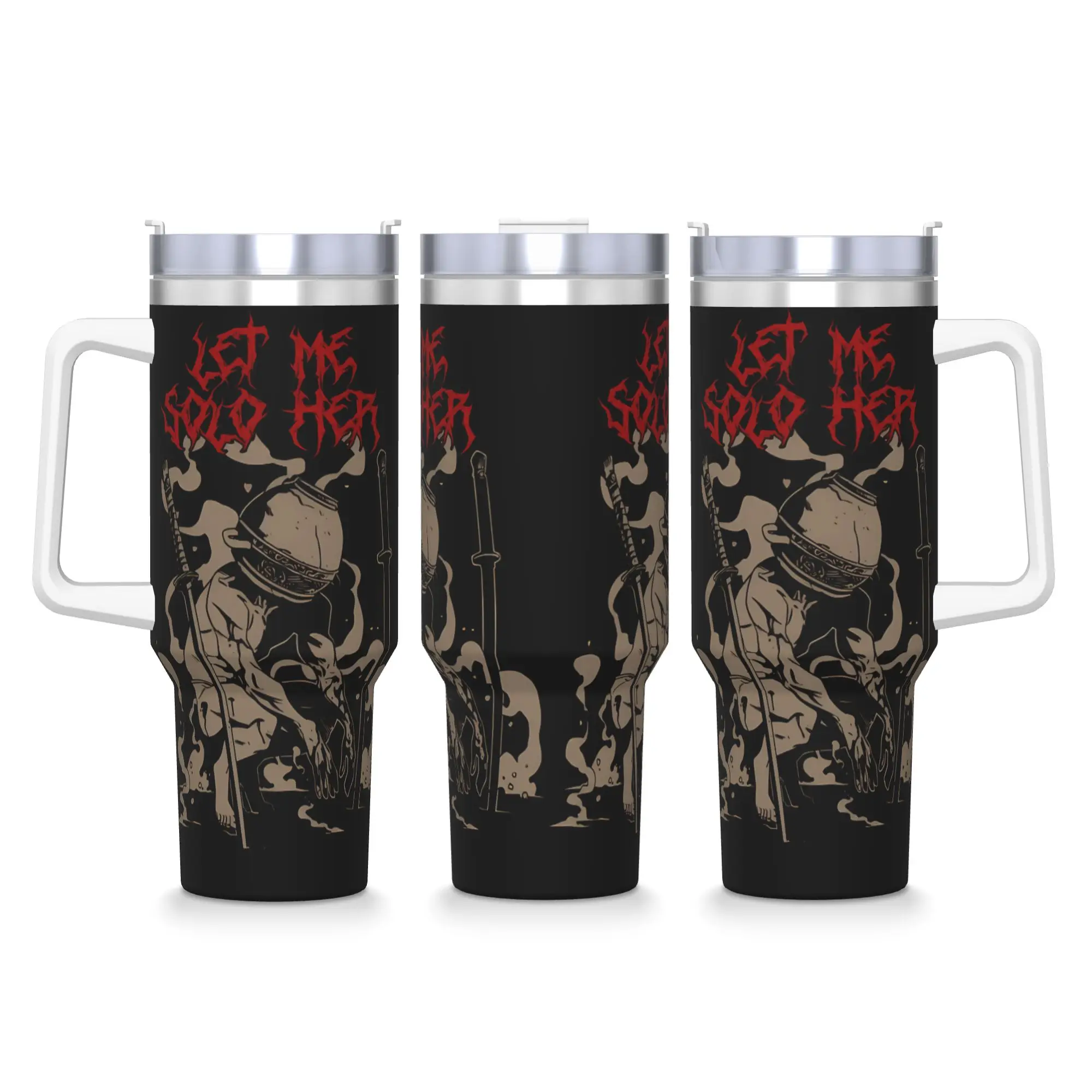 Warrior Character with Pot Head and Two Katanas Tumbler  Cold Drink Water Bottle Insulated Stainless Steel Thermal Cups Mugs Cup